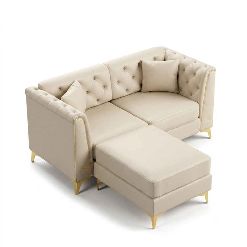 Canapé Chesterfield 61,5 po Mid-Century, Beige+White
