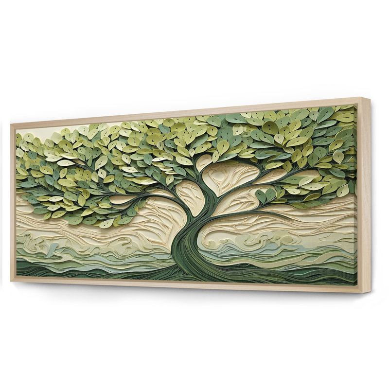 Arbre de tilleul américain collage 3 - décoration murale arbre, Cadre flottant brun, H 28 po x l 60 po x P 1,5 po