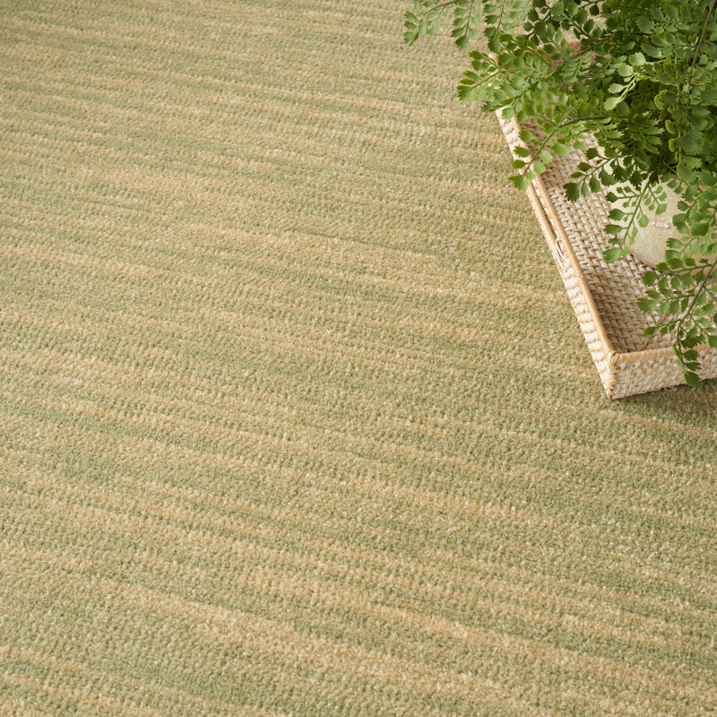 Tapis intérieur / extérieur vert / beige Aadhav, Carré 9 pi