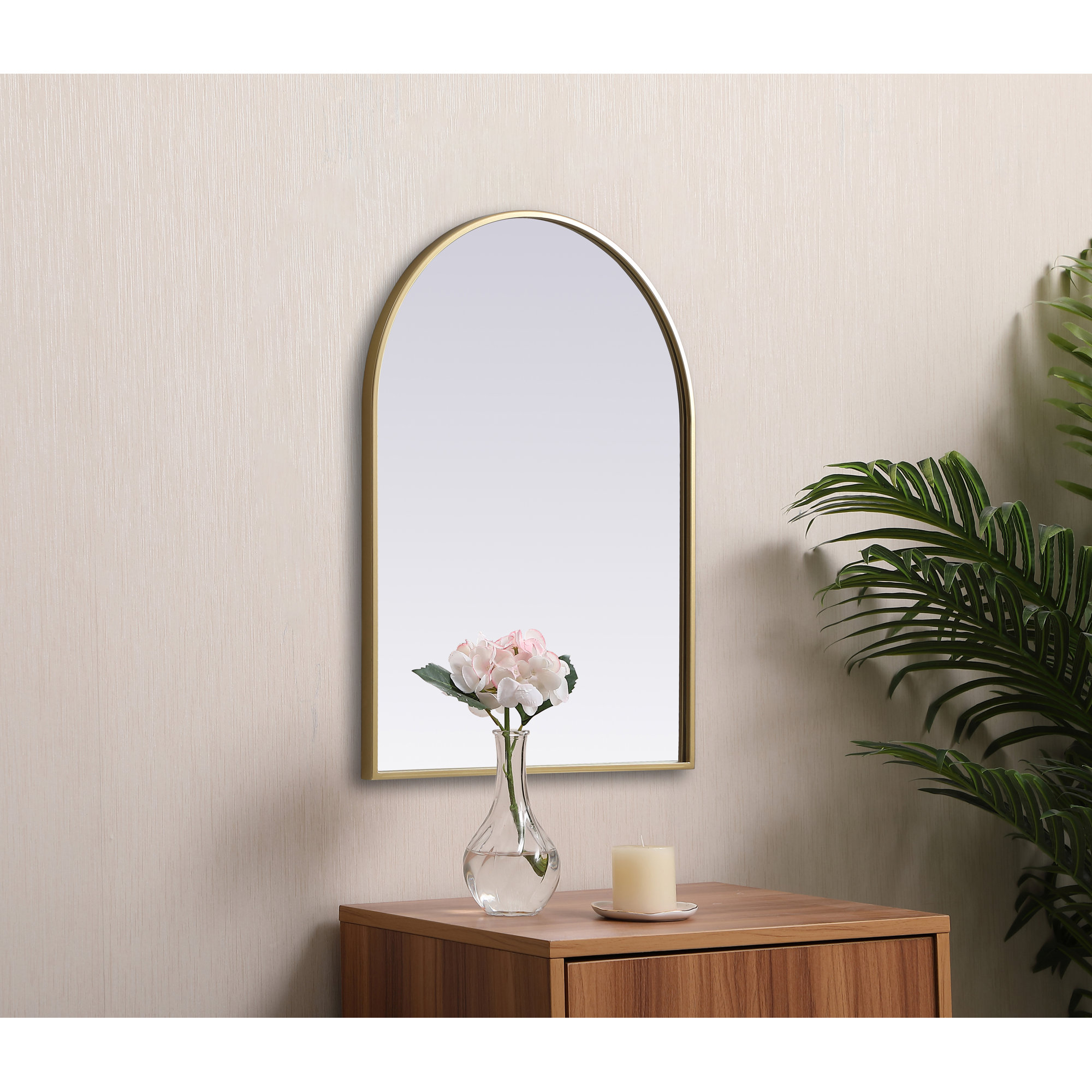 Sabine Metal Arch Wall Mirror, 30" x 22", Brass