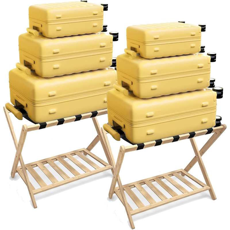 Ensemble de 2 porte-valises pliables en bambou avec tablette, entièrement assemblés, pouvant supporter jusqu'à 150 lb