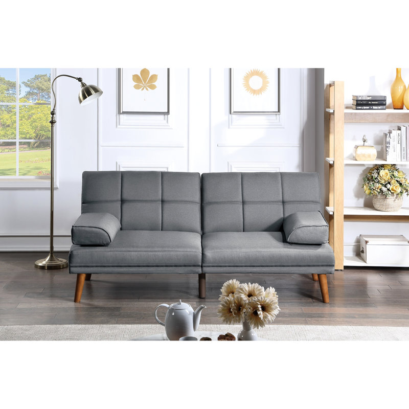 Fauteuil en polyfibre bleu gris avec support en bois massif et pieds de siège confortables pour l'espace de vie principal