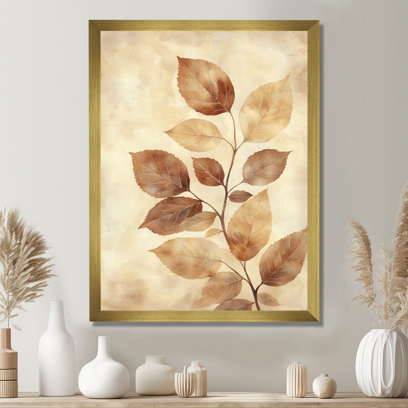 Décoration murale Daniella brun délavé sépia IV - feuilles, H 20 po x l 12 po, Reproduction encadrée d'une seule photo, Doré