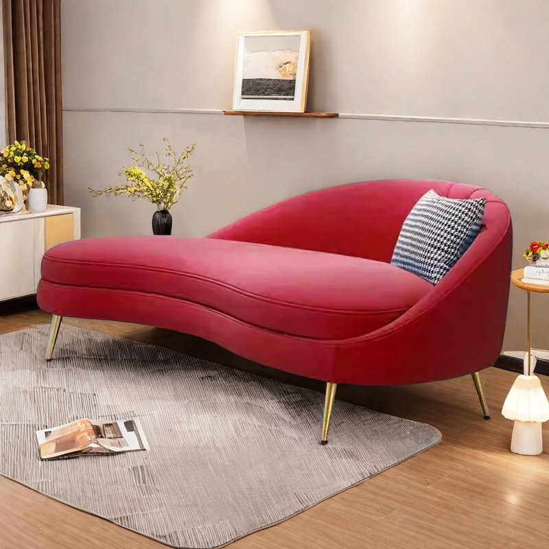 Méridienne confortable et durable, Rouge, Accoudoir à droite (vu de face)