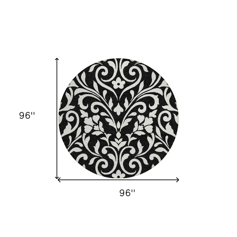 Tapis rond noir et ivoire 8 po