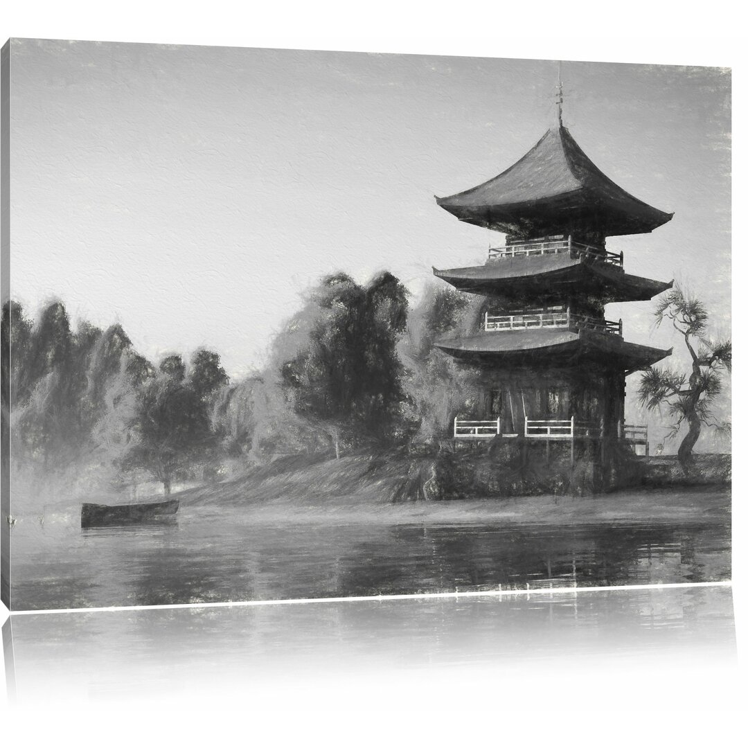 Leinwandbild Prachtvoller asiatischer Tempel am See