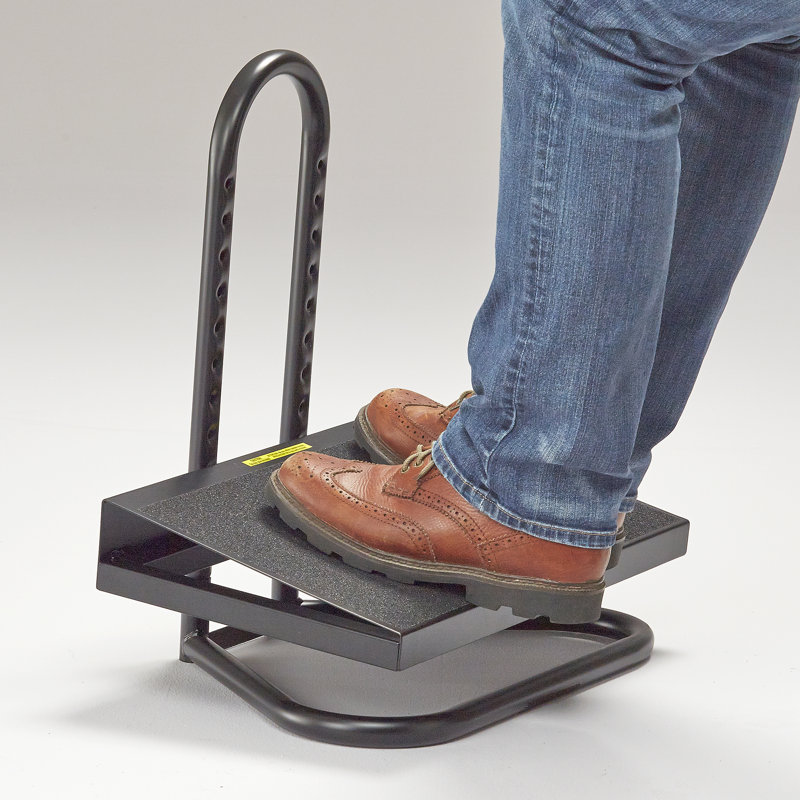 Black Adjustable Heavy Gauge Steel Footrest with Anti-Slip Surface