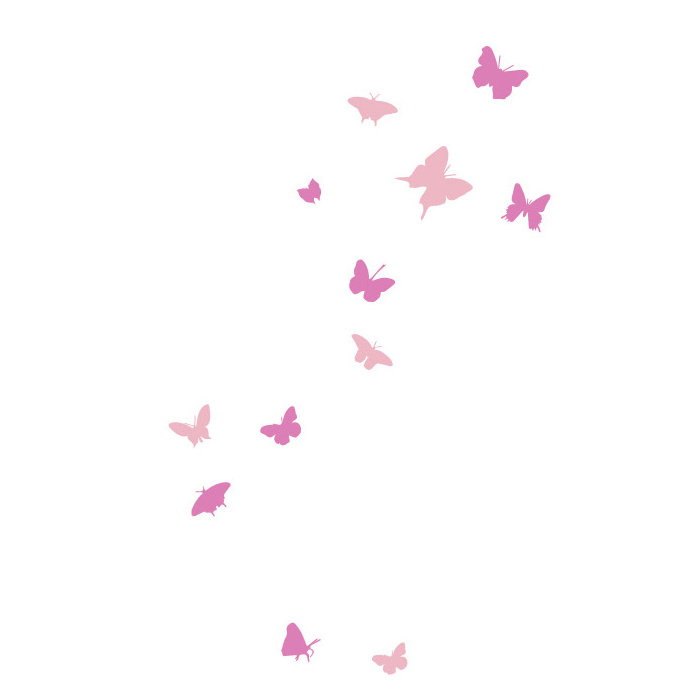 Décalcomanie murale papillons, H 91 po x l 55 po x P 0,01 po, Rose/Rose pâle