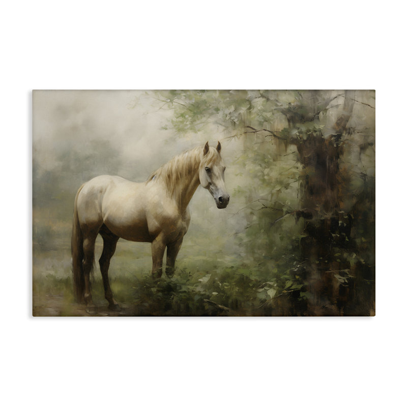 «Horse in Forest Woods», art mural sur toile par Petal Prints Design, H 20 po x l 30 po