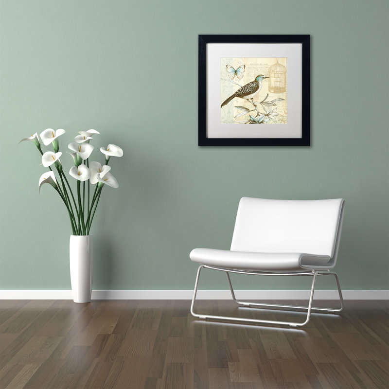Lisa Audit Freedom I Beige Bird Canvas Art with Black Frame