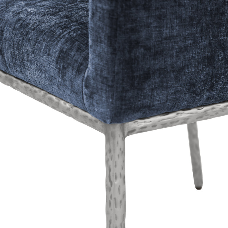 Chaise en chenille Reeves, Tissu chenille bleu marine, Argent brossé