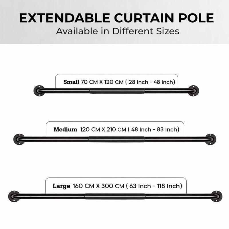 Aspire Homeware Adjustable Blackout Curtain Rod With Hardware Accessories, Matte Black, 120cm – 210cm