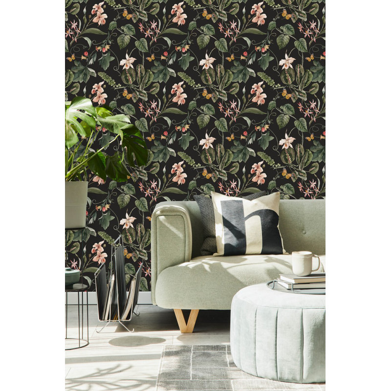 Panneau de papier peint adhésif foncé avec feuilles L 18,75 pi x l 25 po Dark