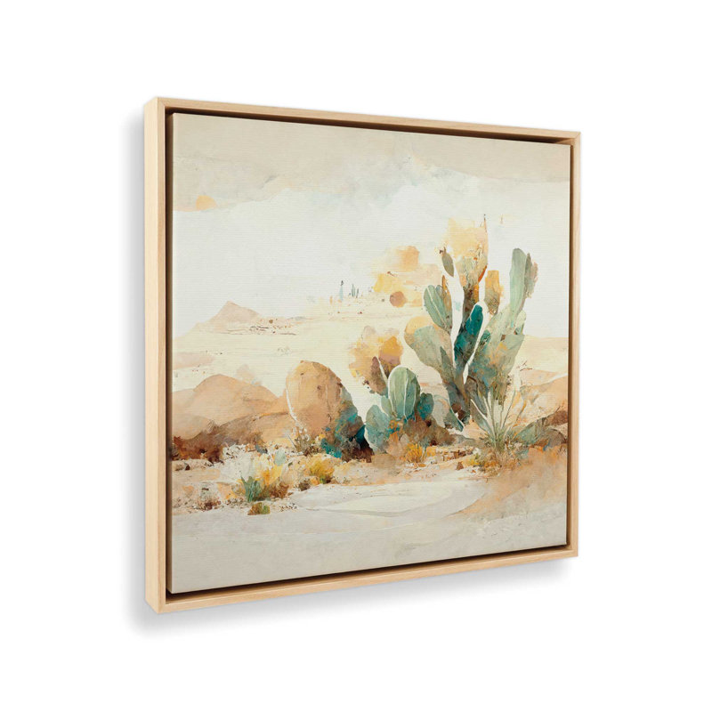 Motif de cactus, H 32,75 po x l 32,75 po x P 1,75 po, Cadre américain en érable flottant