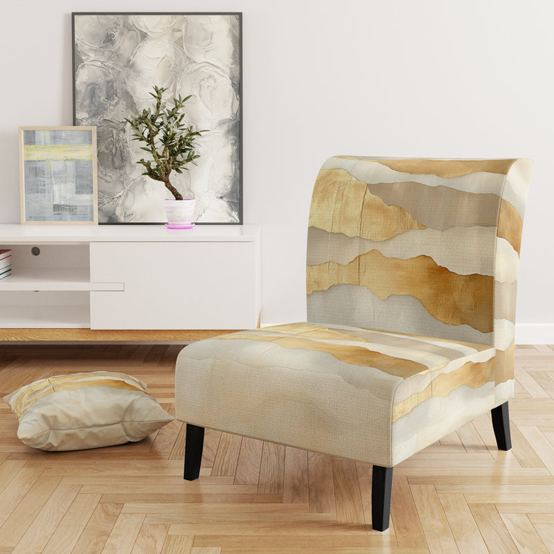 Abstract Minimalism Accent Chair - Golden Minimal Waves In Beige Side Chair, Slipper Armless
