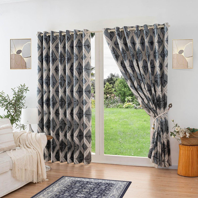 Room Darkening Curtain Pair, 229cm Width  x 229cm Drop, Grey/Silver