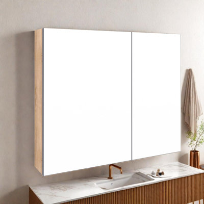 Armoire de toilette murale 33,56 po avec rangement, tablettes en verre réglables et portes à fermeture en douceur