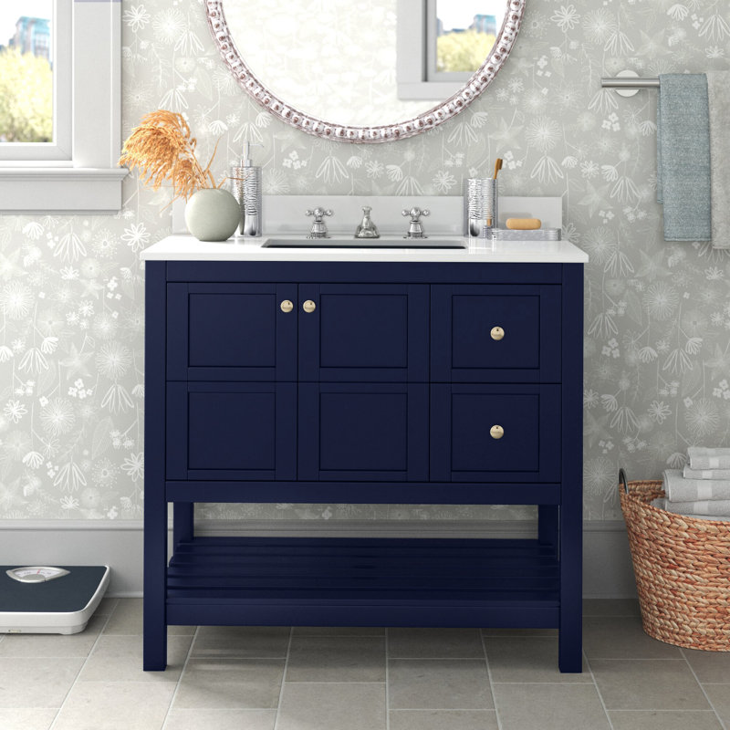 Krish 36'' Single Bathroom Vanity with Top, Blue