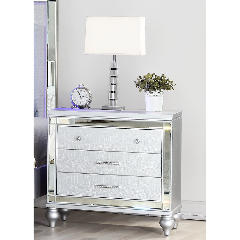 Table de chevet 3 avec cadre argenté et miroir