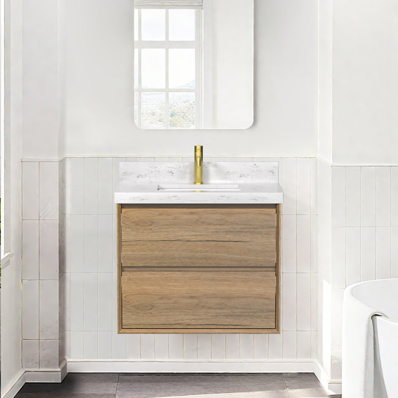 Tiberiu Floating Bathroom Vanity With Sink, 30", Natural Oak