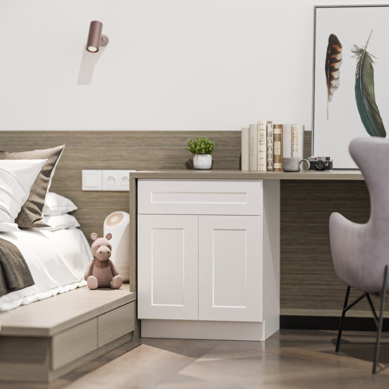 Armoire de cuisine de 24 pouces avec tiroir et porte à fermeture en douceur, armoires blanches Shaker RTA avec charnières et glissières à fermeture en douceur DTC, armoires de rangement en bois massif avec tablettes réglables