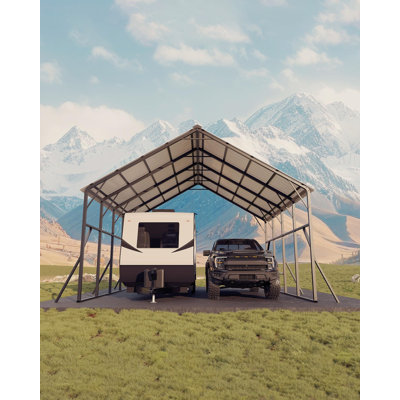 Abri de voiture en métal robuste 20 po x 20 pi avec structure renforcée - toit vertical à dégringolade de 120 degrés pour déneigement, camionnette pleine grandeur de 173 po à dégagement élevé