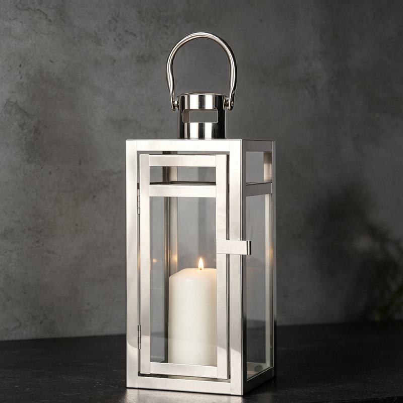 30Cm Stainless Steel Candle Lantern, Silver