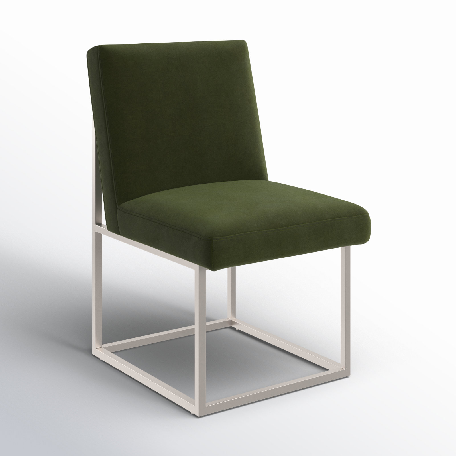 Athens Upholstered Stainless Steel Side Chair, Silver, Forest Green Velvet