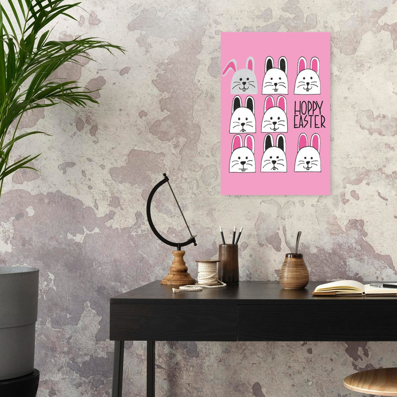 Hoppy Easter Bunnies Playful Whimsical Contemporary Rabbit Spring Forest Wall Art Print by Sara Coulter - Wrapped Canvas Print