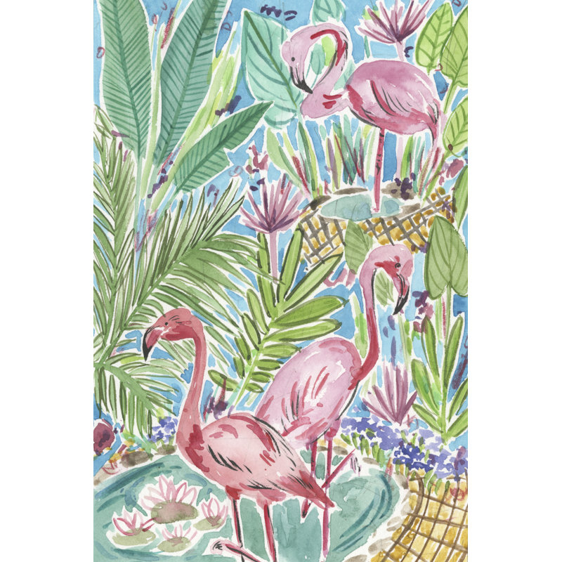 «Flamingo Paradise I», peinture sur toile, H 18 po x l 12 po