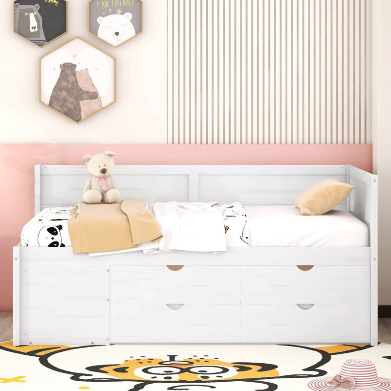 Daybed With Drawers And Shelves, Twin, White