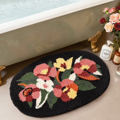 Non‑Slip Machine Washable Absorbent Soft Floral Bath Rug