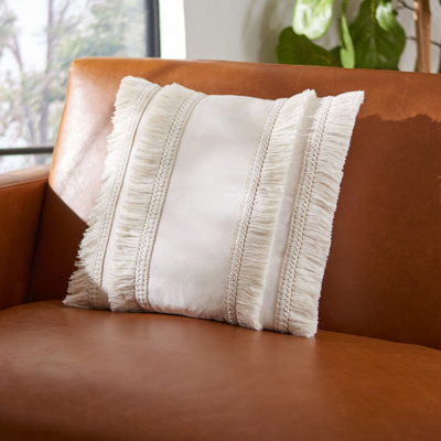 Fringed Cotton Throw Pillow