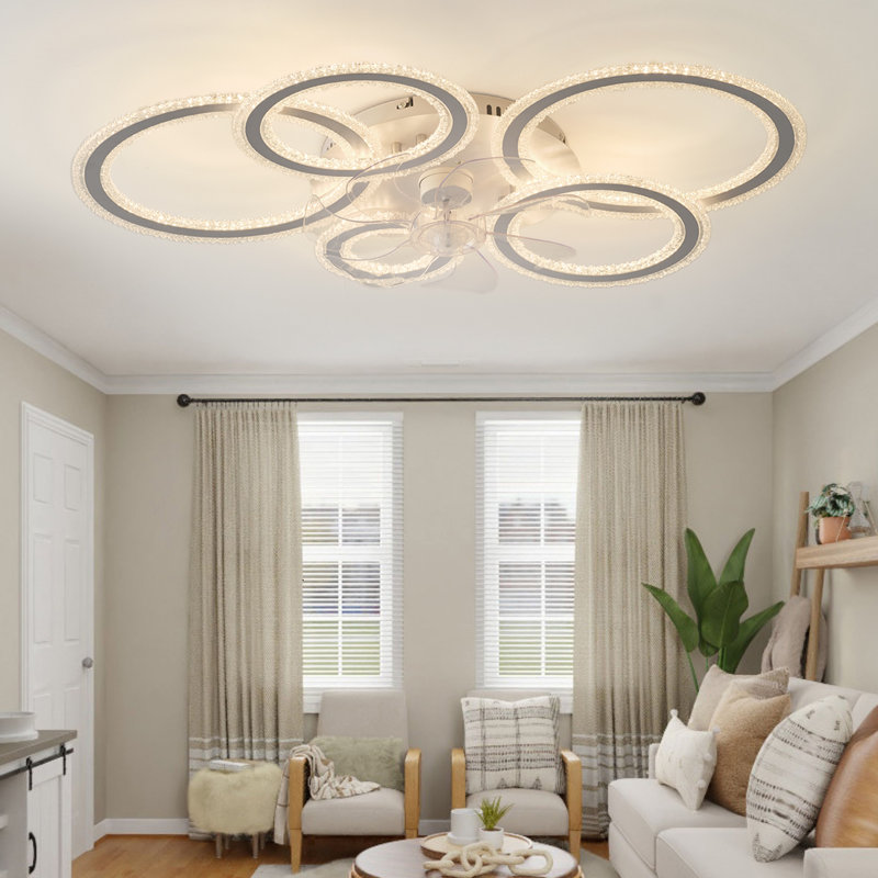 Kyelan 33" 7 - Blade Dimmable Indoor Ceiling Fan with LED Lights, White