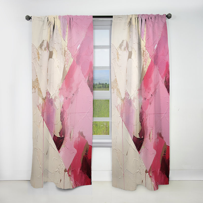 Gold And Pink Minimal Abstract River III - Fuchsia Floral Room Darkening Curtain - 1 Panels, 52" W x 84" L