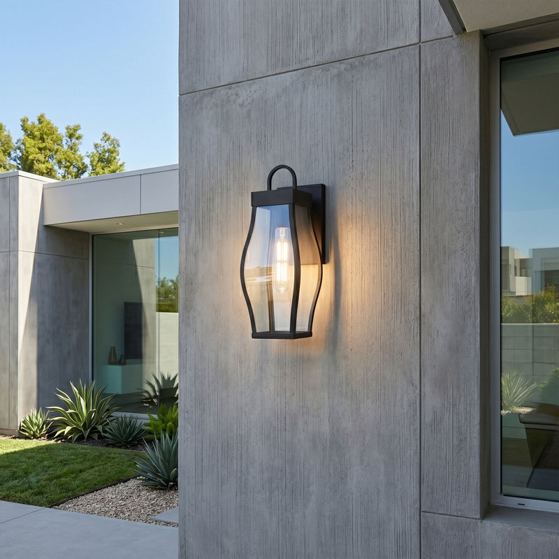 Alvime 16.75" H Modern Black Drum Exterior Wall Lights with High Strength Clear Glass