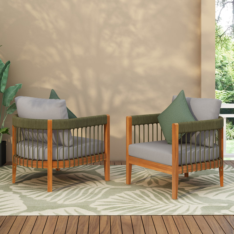 Fauteuil club d'extérieur en bois d'acacia, 2, Gris