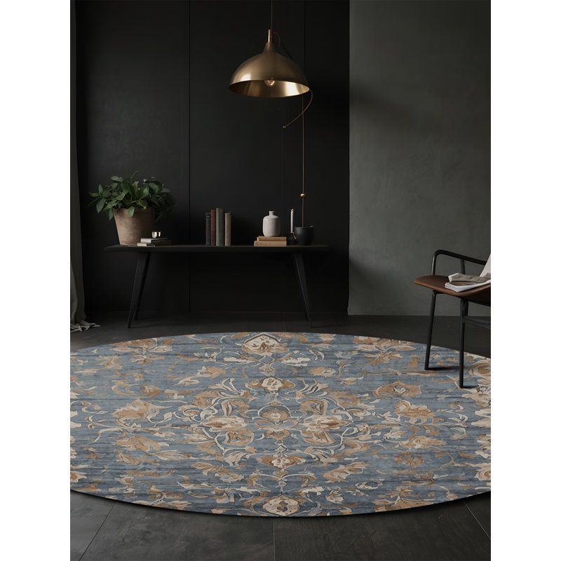 Tapis gris soyeux et moelleux, Rond 4 pi