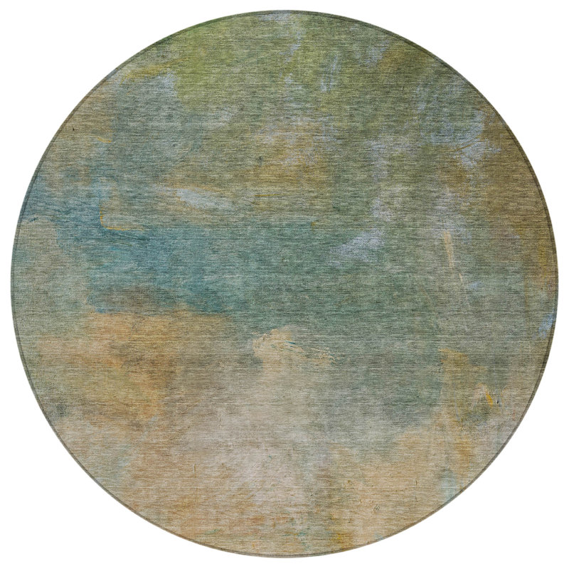 Raffira Green Washable Indoor-Outdoor Rug - , 8' x 8'