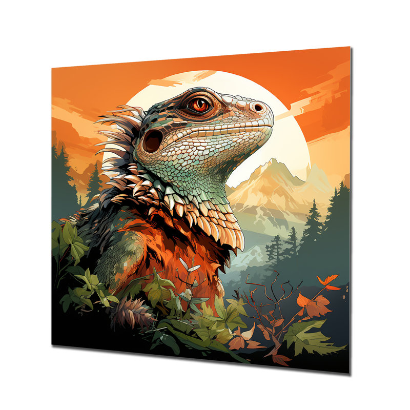 Forêt, lézard, art mural en métal, H 36 po x l 36 po