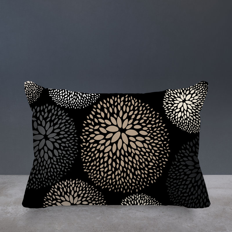 Coussin décoratif intérieur / extérieur en polyester filé floral Bavière, Beige / noir