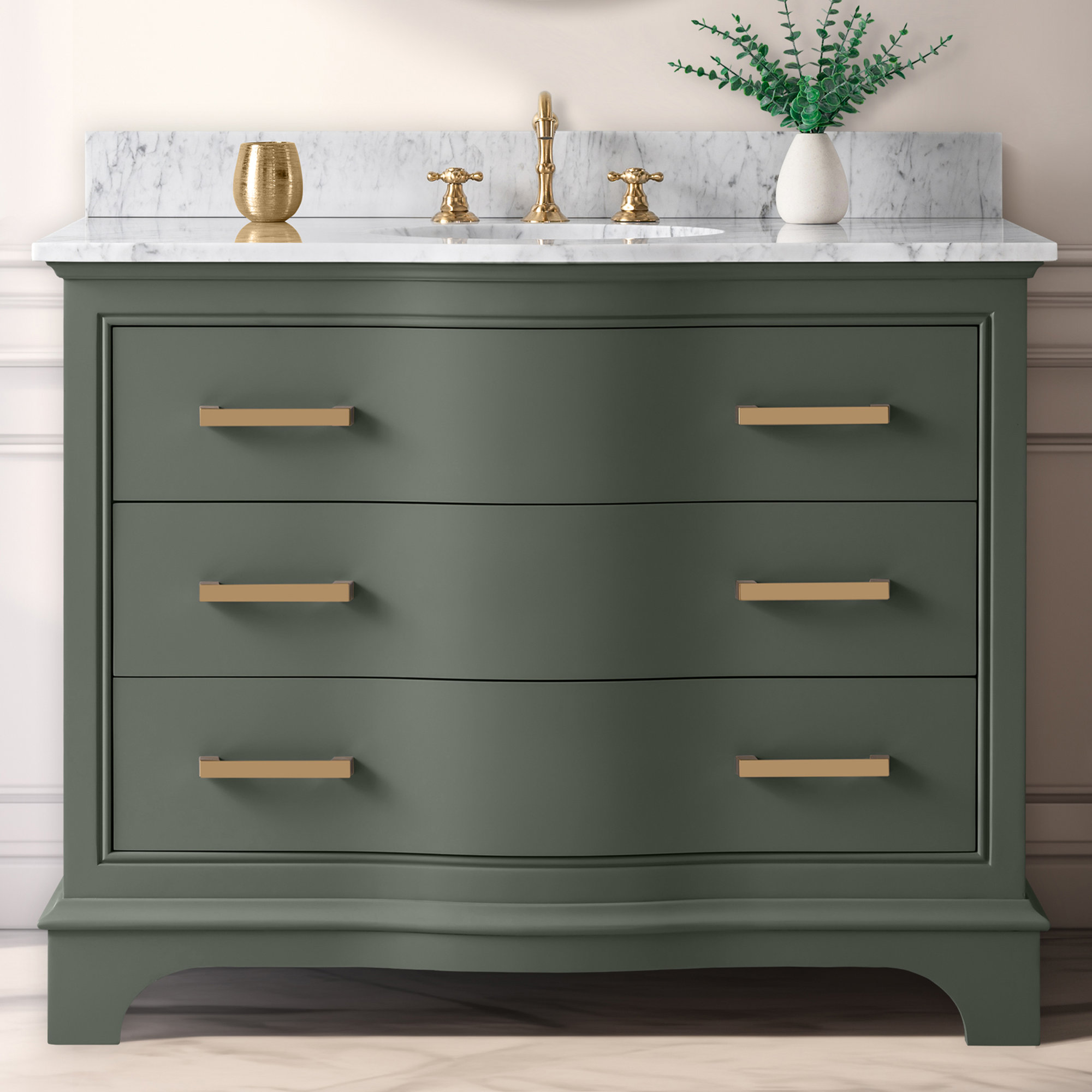 Goleta 42" Single bathroom Vanity with Marble Top, Vintage Green/Brushed Gold