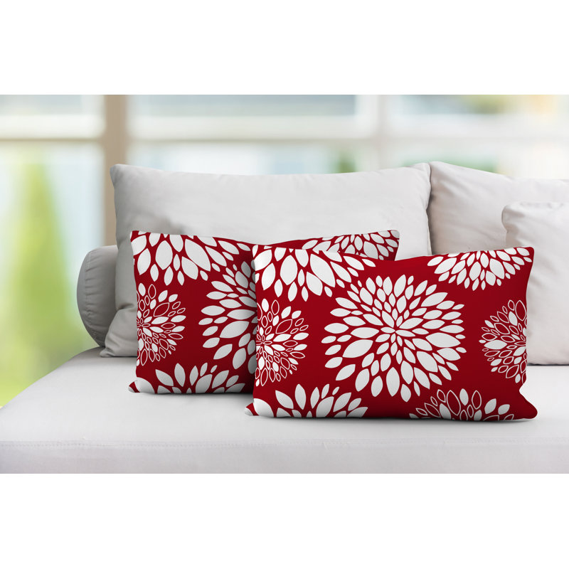 Coussin lombaire intérieur / extérieur à motif floral Fiesta, Rouge