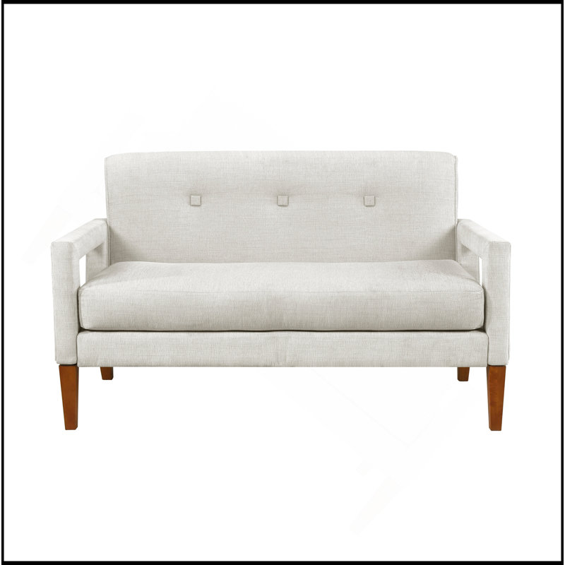 Causeuse en tissu d'ameublement en chenille beige avec pieds en bois massif, Beige