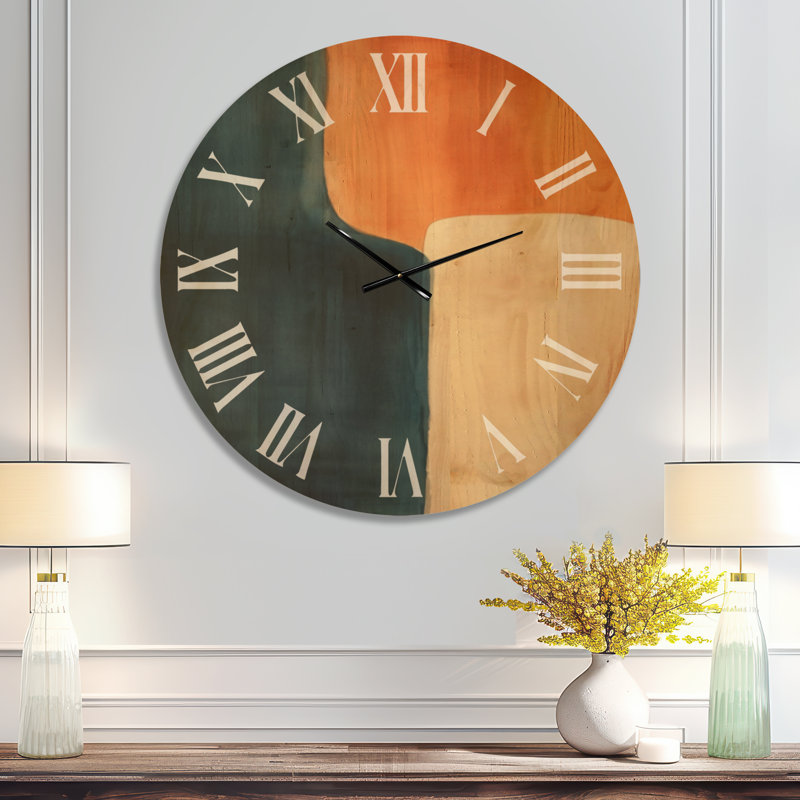 Formes abstraites équilibrées I - Horloge murale surdimensionnée en bois de style milieu du siècle, Très grand
