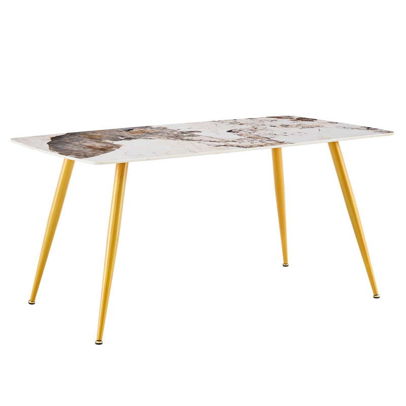 Shand Sintered Stone Dining Table, White/Gray, 30" H x 62" L x 34.6" W