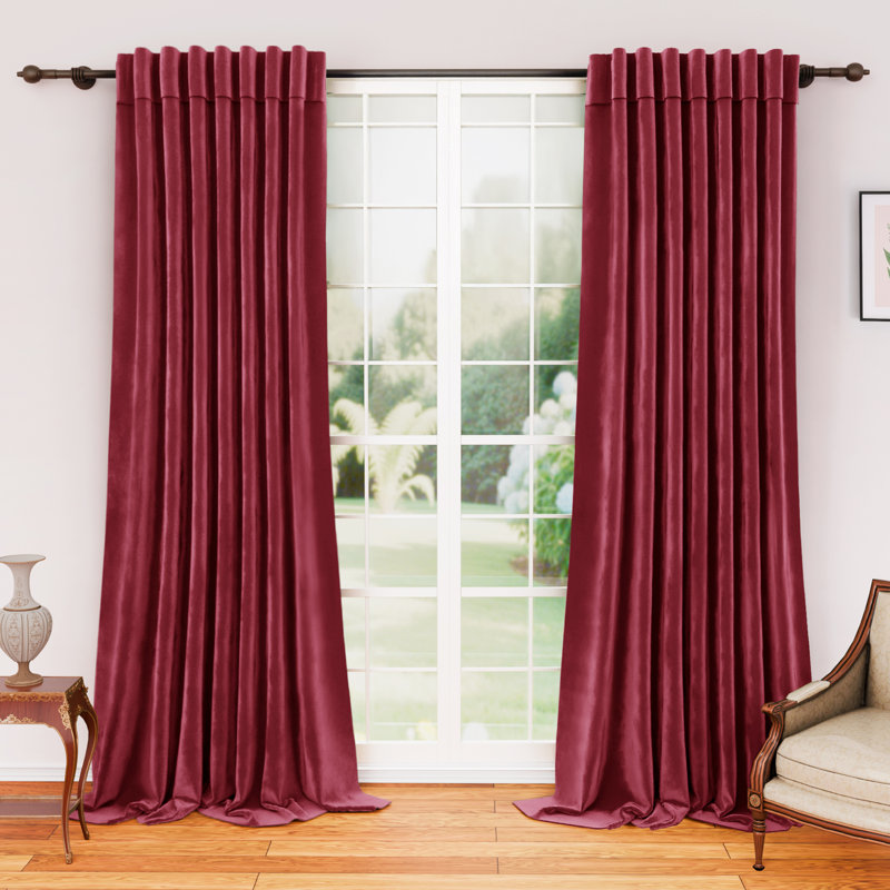 Blackout Velvet Curtains For Bedroom, Living Room And Home Office (Set Of 2), 52" W x 96" L, Burgundy