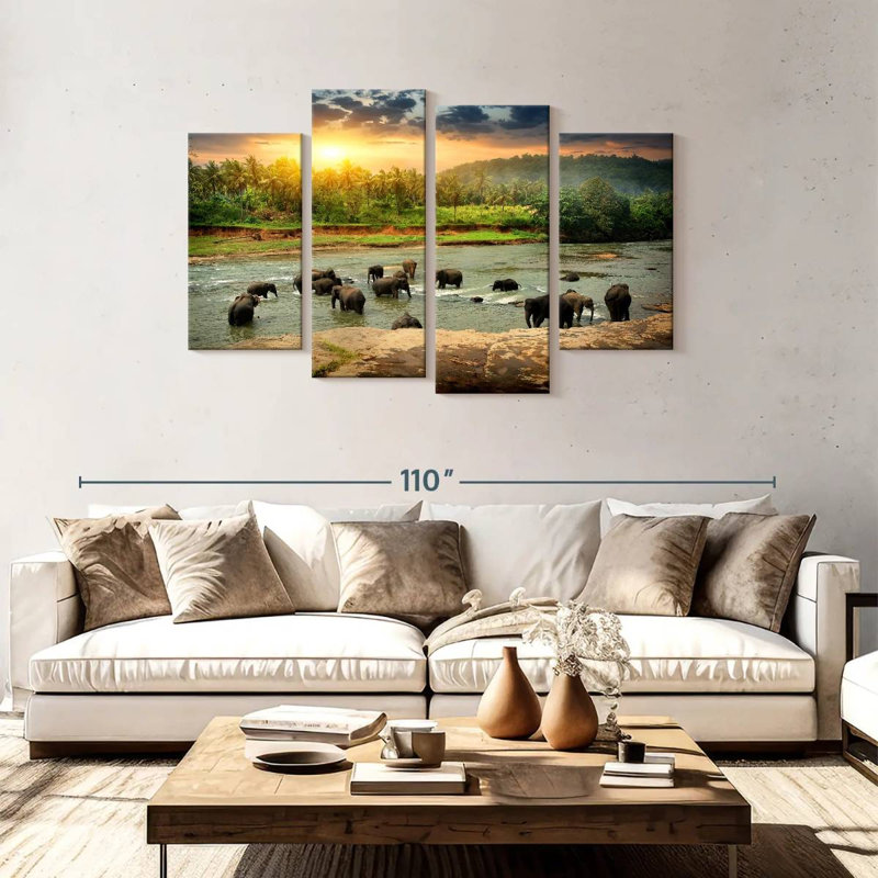 Brampt Elephants Bathing, 48'' H x 75'' W