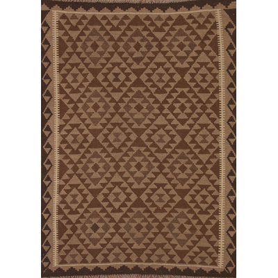 Brown Kilim Reversible Wool Area Rug 5x7