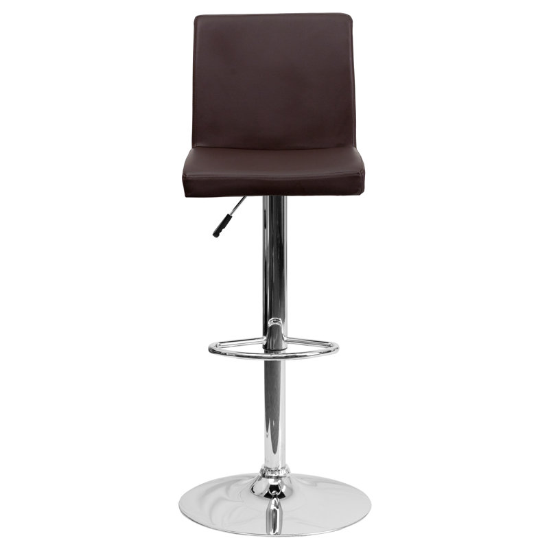Tabouret de bar contemporain en vinyle à hauteur réglable avec dossier à panneau et base chromée Winnols, Brun